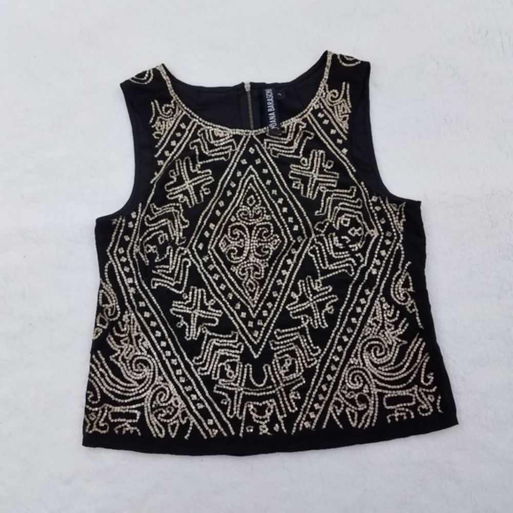 Yoana Baraschi Tank Top S Sequin Black‎ Gold Blouse